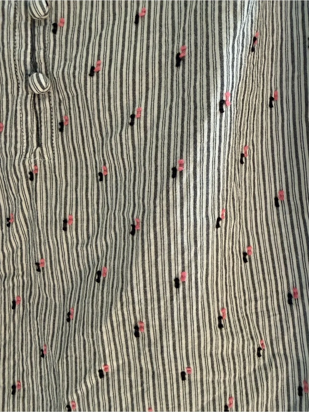 LOFT Striped Embroidered Puff Sleeve Cotton Blouse Small